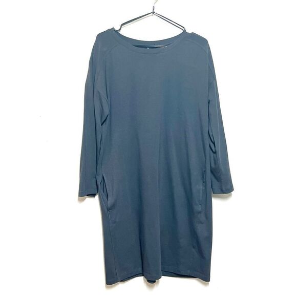 Eileen Fisher Crewneck Jersey Dress With Pockets Graphite Sz S - Picture 4 of 5